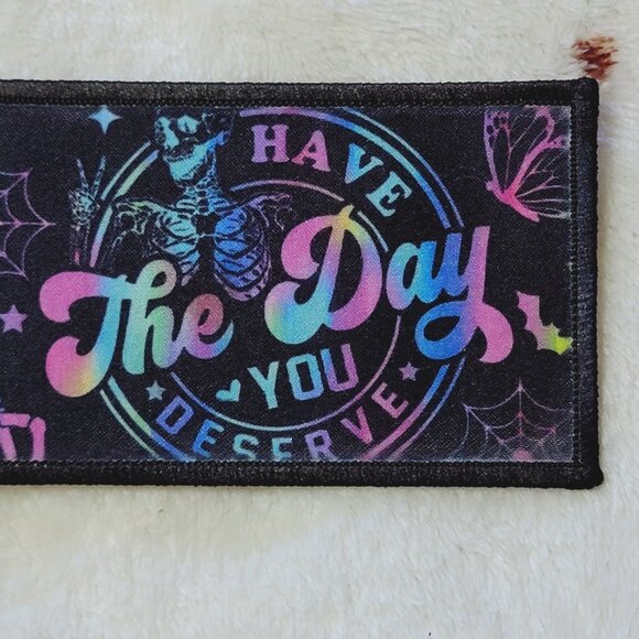 Day You Deserve Black Sublimation DYI Fabric Hat Patch Glue Iron On Sew Patch - Picture 3 of 6